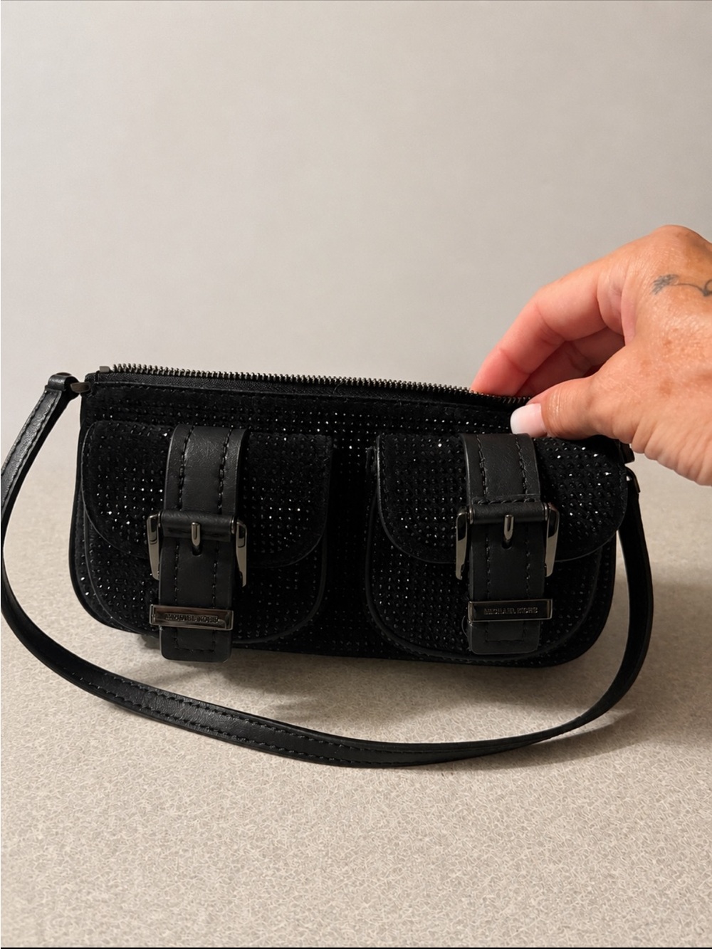 Michael Kors Black Studded Mini Wristlet Crossbody